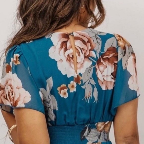 Baltic Born Sarah Smocked Floral Blue Midi Dress Women's Large NWT - Picture 13 of 14